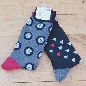 NEW Bundle 2 Pairs Mens Crew Socks Cotton Tranigle Print 8 Ball NWT Sz 7-11